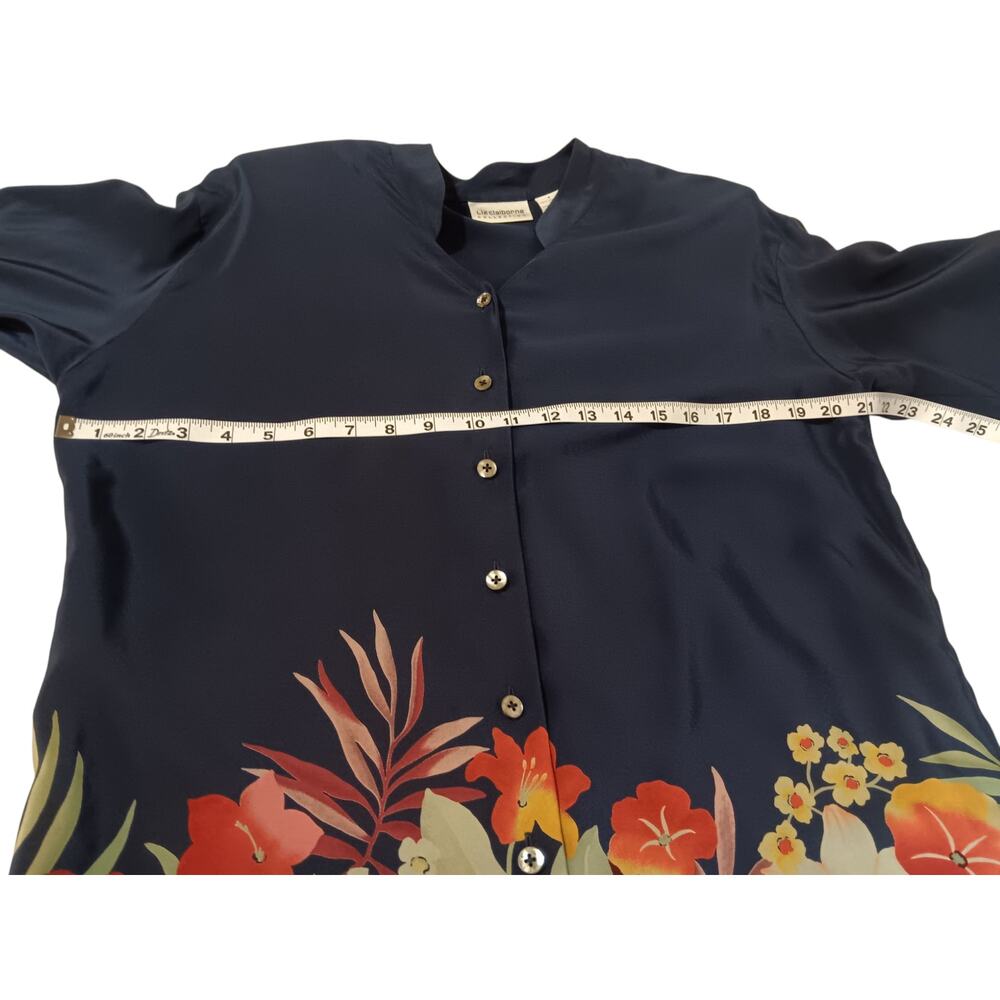 VINTAGE LIZ CLAIBORNE Loose Long Silk Tunic Blouse Dress Floral Oversized 4 - Picture 4 of 11